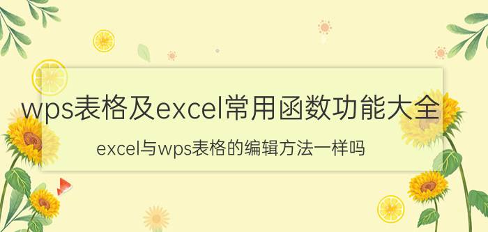 wps表格及excel常用函数功能大全 excel与wps表格的编辑方法一样吗？